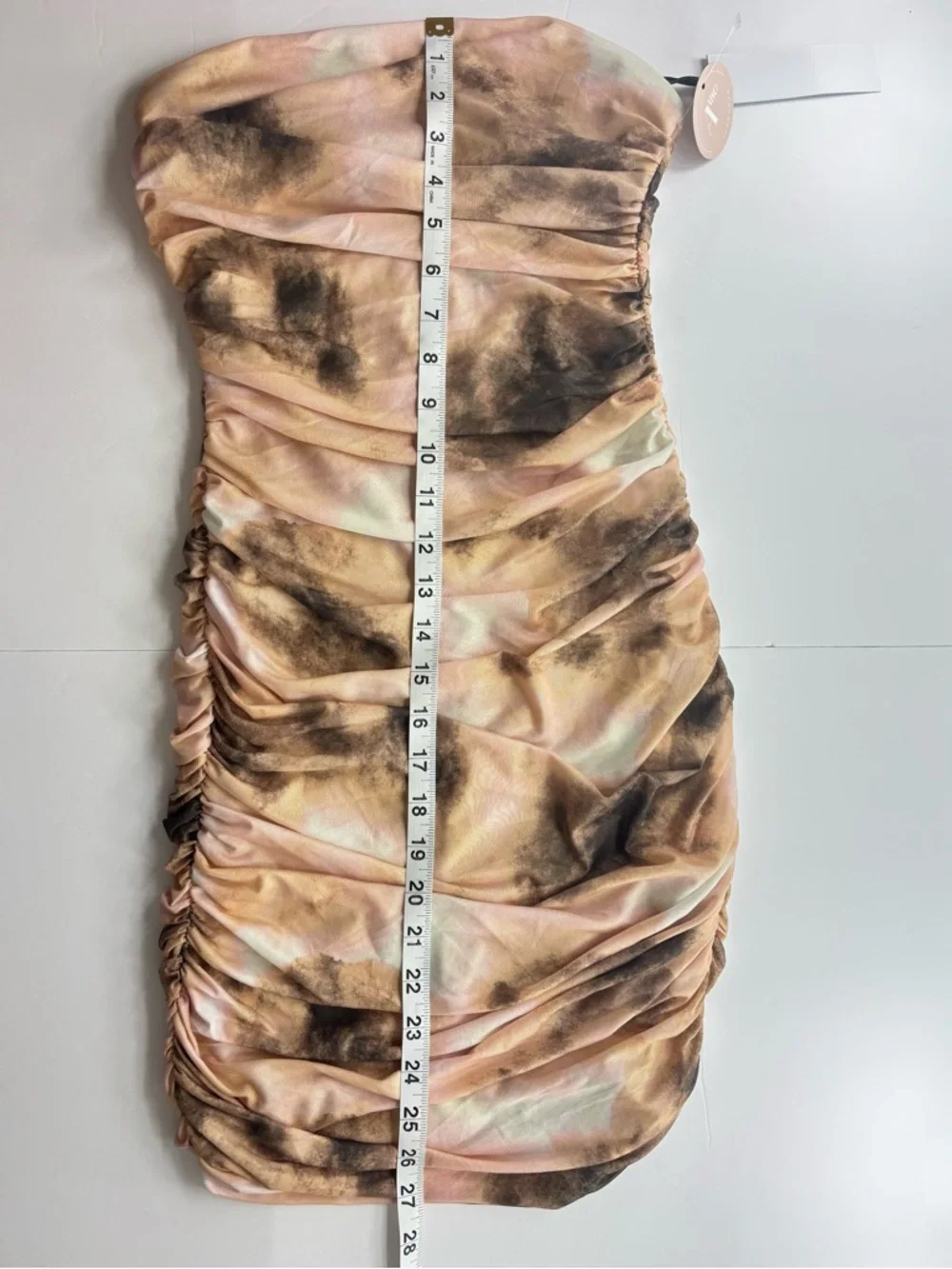 Strapless Pink & Brown Ruched Tie-Dye Bodycon Dress - Picture 5 of 6